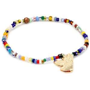   Plated Milagrito Angel with African Beaded Elastic Bracelet Jewelry