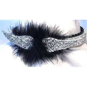 Silver Angel Wings Rhinestone Pet Collar  Buckle Style PLAIN BUCKLE 