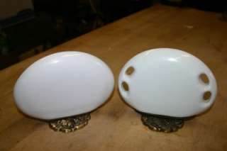 PAIR SOAP DISHES CERAMIC AND BRASS FROM PORTUGAL ONE HOLDS 