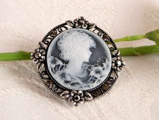 new antique vintage style cameo pin brooch white gray please review 