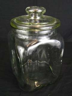 Antique Lidded 8 Green Tinted Glass Cracker Cookie Candy Jar Canister 