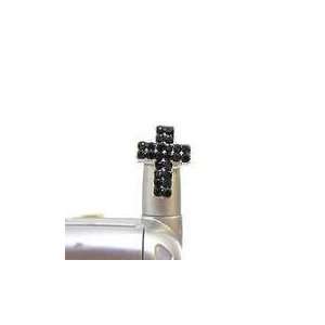  Cell Phone Antenna Ring Charms ~ Black Crystal Cross Cell Phone 