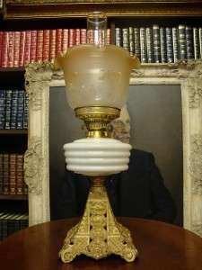   VICTORIAN ANTIQUE CERAMIC & CAST TABLE DESK OIL LAMP C1900  