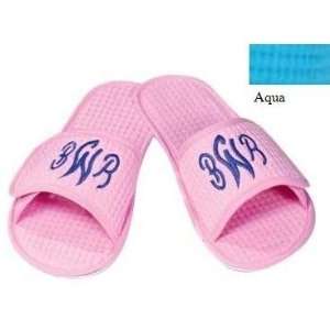    Terry Town Waffle Weave Slippers Small   Aqua