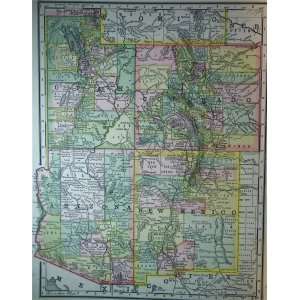  McNally Map of Utah Colorado,Arizona NM (1887) Office 