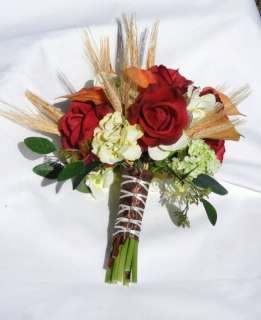 Real Touch Bridal Bouquet Silk Flowers Fall Wheat  