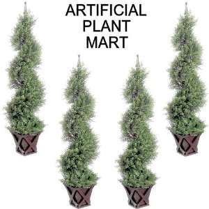 of 4 Artificial Outdoor Indoor 3 foot Cedar Spiral Topiary Tree Plants 