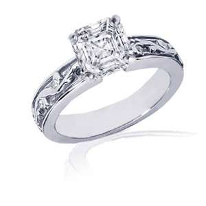  .60 Ct Asscher Cut Diamond Engagement Ring Pave CUT VERY 