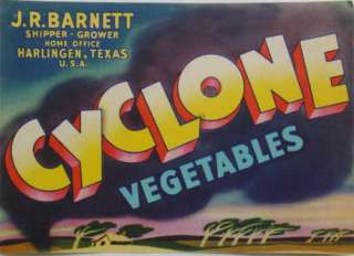 Cyclone Vintage Vegetable Crate Label Harlingen, TX  