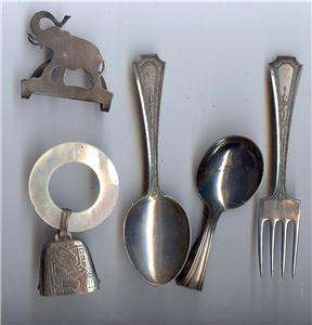 antique Childs Sterling flatware & others . Spoons fork rattle 