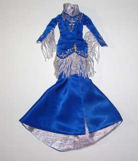 Barbie Doll Fashion Blue and Silver Evening Gown Dress for Doll Size 