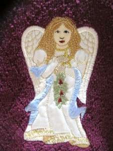 NEW Cotton Hand Tip Towel Set Burgundy CHRISTMAS Angel  