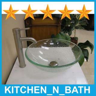 Bathroom Clear Cracking Glass Sink & Nickel Faucet  