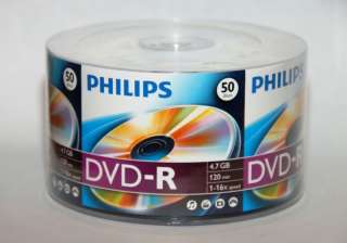 50 PHILIPS LOGO 16X DVD R DVDR Blank Disc Media 4.7GB 120Min  