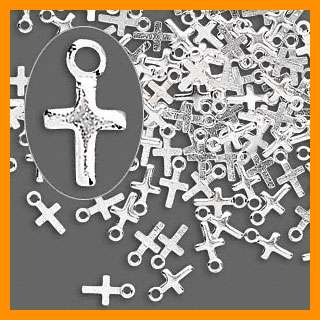 Lot of 25 Silver Plated Drop Tiny Charm Cross 7x4mm  