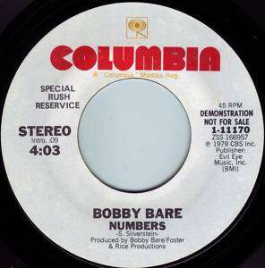 BOBBY BARE Numbers (NEW UNPLAYED 45 DJ from 1979)  