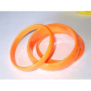  Orange Bangle 3 Pc Set Faceted Bracelets Wide Thin 