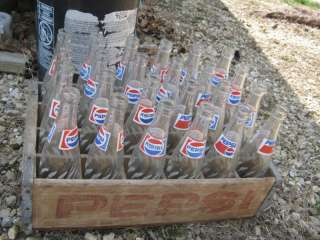 24 Pc Pepsi Cola Bottles & Wood Crate Case good decor  