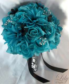 17pieces Wedding Bridal Bouquet Flowers TURQUOISE PEARLS Bride 