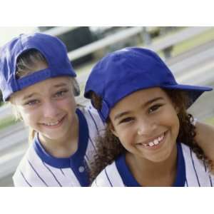  Portrait of Two Girls in Baseball Uniforms Photographic 