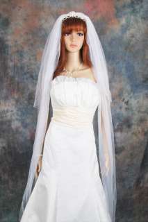 2T White Plain Cathedral Length Wedding Bridal Veil  