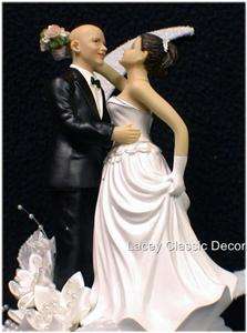BALD Groom Dark Hair Bride Wedding cake topper Top #7  