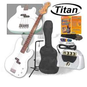   Titan Electric Bass Guitar Package White with Amp Musical Instruments