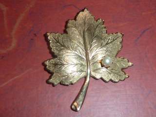 Brooch Pin Vintage Sarah Cov Gold Leaf W/Pearl  