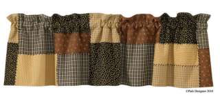   Lined Black, Tan, and Brown Patchwork Window Valance 60W x14L  