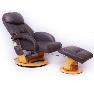   Office Genuine Leather Recliner Massage Chair With Ottoman   Brown
