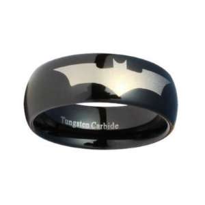 Batman Print on a Black Tungsten Carbide DC Width 8 mm Band Ring Size 