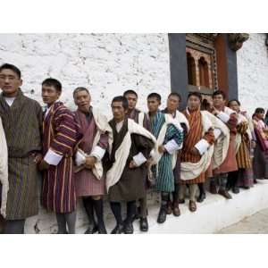 Bhutanese Men in Traditional Dress, Buddhist Festival (Tsechu), Trashi 