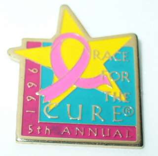 BREAST CANCER AWARENESS PIN 1996 5th RACE FOR THE CURE  