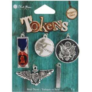  Blue Moon Tokens Metal Charms, 5/Pkg, Antique Silver 