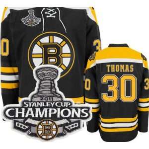  Champions Patch Boston Bruins #30 Tim Thomas Black Hockey 