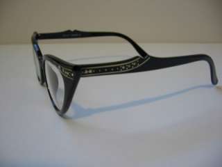 Cat Eye Vintage Retro Black Gem Clear Glasses B132  