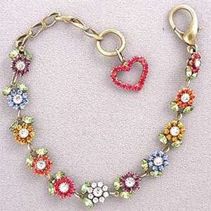  Rainbow of Posies Pet Necklace w Heart Charm  Finish ANTIQUE BRASS 