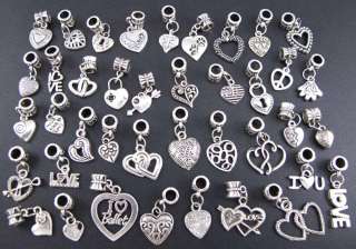 40pcs Tibetan Silver Mix Style Heart Charms Beads Fit European 
