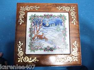 Reuge Music Jewelry Box Silent Night Wooden Porcelain Forest Scene 