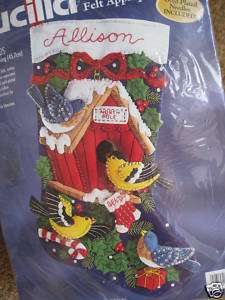 BUCILLA Christmas STOCKING FELT Kit,WINTER BIRDS,MIP  