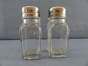 ANTIQUE VINTAGE CLEAR GLASS SQUARE SALT AND PEPPER SHAKERS  