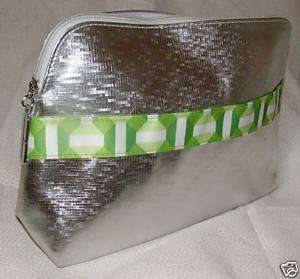 Clinique Silver with Lime Green Trim Cosmetic Case NEW  