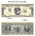 One Million Dollars World War 2 Bill Notes 2 for $1.25