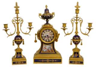 Bronce de bronce dorado y reloj franceses antiguos Garniture de 