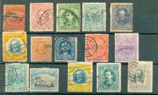 COSTA RICA 15 Old Stamps VF  