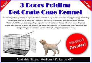 Three Door Metal Folding Dog Crate Cage Kennel With Divider  48