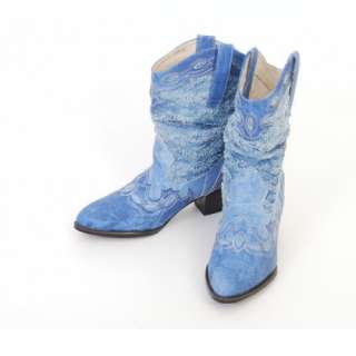SPM 329038 Women Shoes Western Cowboy Style Heels Boots Blues US 