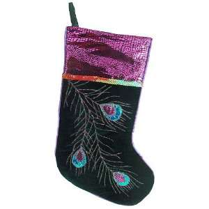   Pink Glittered Peacock Feather Christmas Stocking