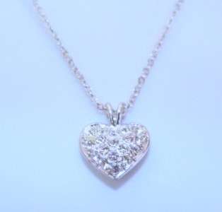   Silvertone Necklace Sparkling Full Cubic Zirconia Heart Pendant  