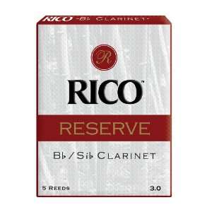  Rico Reserve Bb Clarinet Reeds, Strength 3.0, 5 pack 